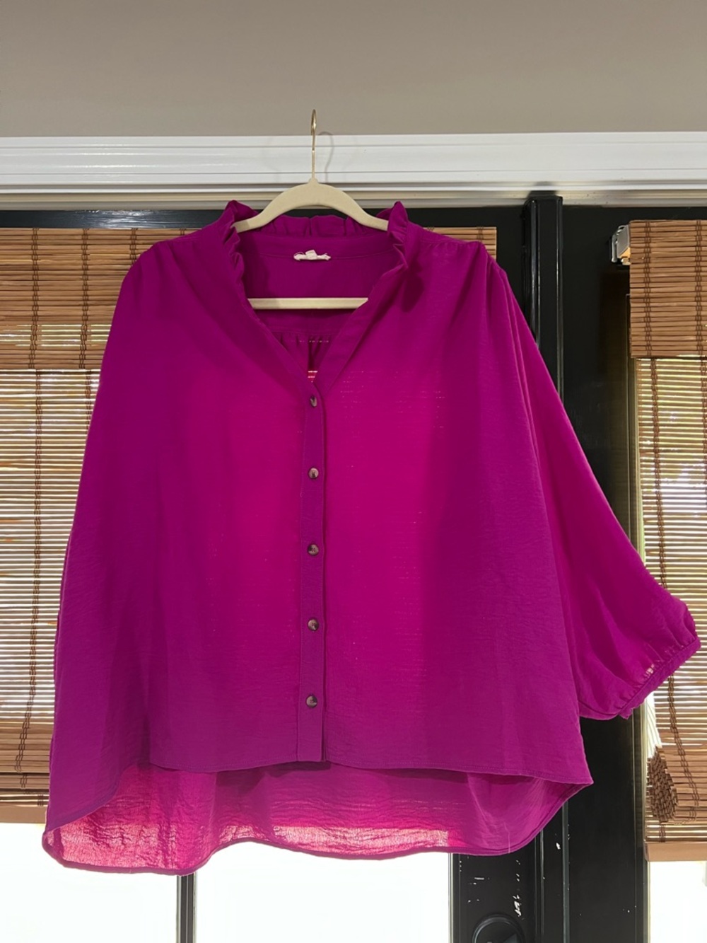 JODIFL Fuchsia Button-Front Ruffle Collar Blouse